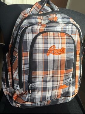 Roots Orange and Gray Plaid Backpack